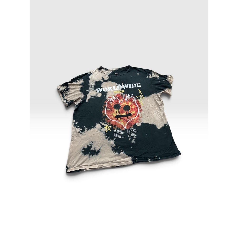boohooMAN Worldwide Tour Graphic Tie Dye T-Shirt Mens 3XL Black Tan Bleached - Picture 2 of 7